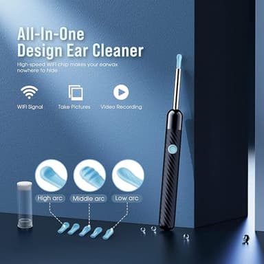 Ear Wax Removal - Earwax Remover Tool with 8 Pcs Ear Set - Ear Canal Cleaner with 1080P Camera - FSA HSA Eligible - Ear Cleaning Kit with 6 Ear Spoon - Ear Camera for iOS & Android (Black) - Image 2