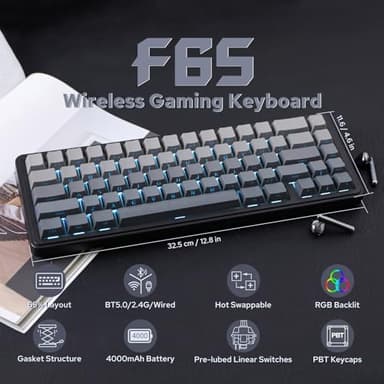EPOMAKER x Aula F65 65% Wireless Mechanical Keyboard, Hot Swappable Gasket Custom Gaming Keyboard with Five-Layer Padding, RGB Backlit, Bluetooth/2.4GHz/USB-C (Black, Reaper Switch) - Image 2