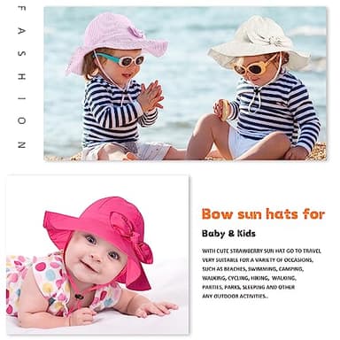 Baby Girl Sun Hat with UPF 50+ Outdoor Adjustable Beach Hat with Wide Brim Bucket Hats (12-24 Months, White Beige Stripe 2pcs) - Image 7