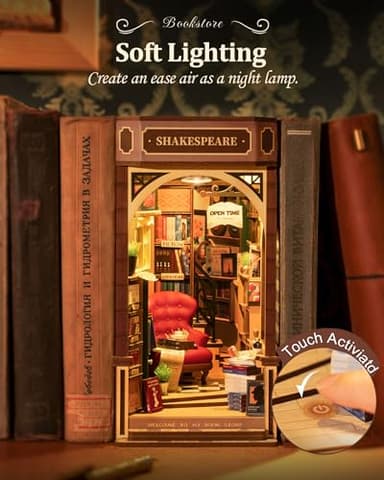 Rolife DIY Book Nook Kit 3D Wooden Puzzles for Adults 8.6" Bookstore Miniature House Kit Booknook Bookshelf Insert Decor with LED Lights Craft Kits Family Project Gifts for Girls Boys - Image 5