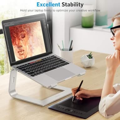OMOTON Laptop Stand, Detachable Laptop Mount, Aluminum Laptop Holder Stand for Desk, Compatible with MacBook Air/Pro, Dell, HP, Lenovo and All Laptops (11-16 inch), Silver - Image 3