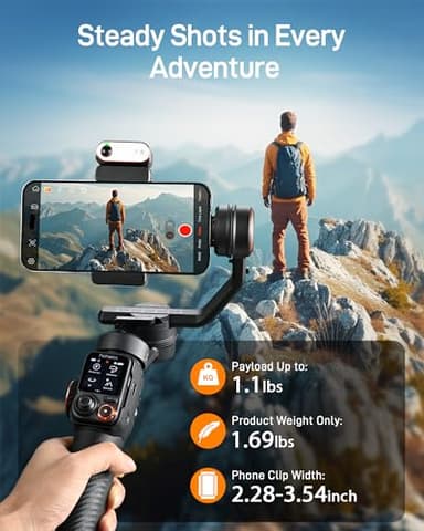 hohem iSteady M7 Gimbal Stabilizer for iPhone, Phone Gimbal with AI Tracking, 1.4" Detachable Touchscreen Remote, Built-in Extension Rod, Fill Light, Phone Stabilizer for Video Recording, YouTube - Image 5