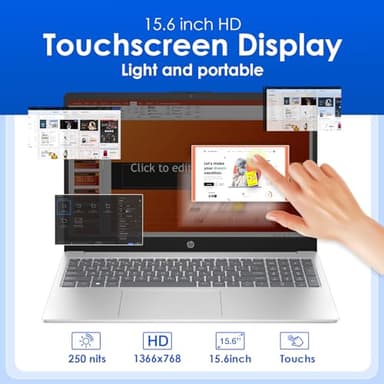 HP 15.6 Business Touchscreen Laptop Computer - w/Office Lifetime & Windows 11 Pro & DVD Drive | 15.6" HD 250 nits Touch Display | Intel i3 1215U | Wi-Fi6 | 32GB RAM • 1TB SSD - Image 4