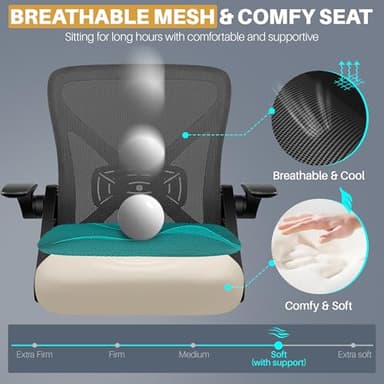FelixKing Office Chair - Ergonomic Desk Chair Breathable Mesh Task with Wheels and Lumbar Support Home Desk Office Chairs with Flip up Armrest Rolling Swivel for Home Computer Black - Image 5