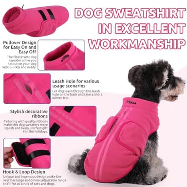 Queenmore Soft Fleece XXL Dog Sweater, Warm Winter Jacket with Leash Hole, Dachshund Cats & Doggy to Boy or Girl, (Pink, XXL) - Image 3