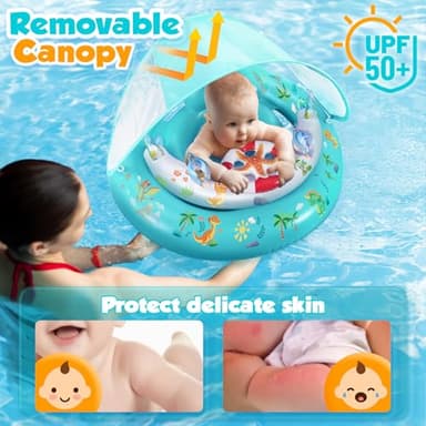 Baby Pool Float with Canopy UPF50+ Sun Protection, Inflatable Kids Pool Floats with Toy Play Console for Baby 6-36 Months, Infant Swimming Float with Adjustable Safety Seat for Boys Girls - Image 2