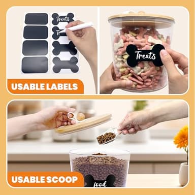 HOYTAMDAR 3 Pack Airtight Dog Food Storage Container, Dog Treat Container Dog Food Containers with Bamboo Lids 8x7''&6x5'',Pet Food Storage Container,Cat Food Container with Scoops,Clamp,Labels,Pen - Image 4