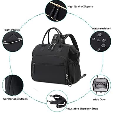 LORADI Convertible Diaper Bag Tote, Wide Open Top 14 Pockets Stylish Baby Diaper Bag with Stroller Buckle, Water-resistant (Black, Large) - Image 4
