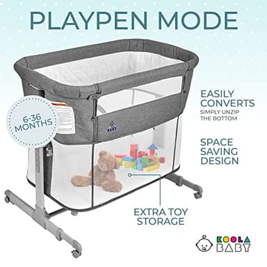 3 in 1 Baby Bassinet, Bedside Sleeper, & Playpen, Easy Folding Portable Crib (Grey)- KoolaBaby (Bassinet) - Image 4