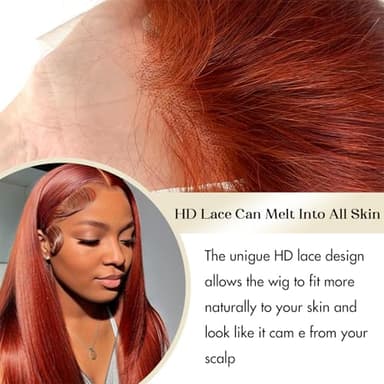 AMIRTY 250% Density Ginger Wig Human Hair 13X4 Reddish Brown HD Lace Front Wigs Human Hair Bleached Knots for Women 12A Straight Wigs Human Hair with Baby Hair 28Inch - Image 4