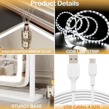 Lighted Makeup Mirror, Hollywood Vanity Mirror with Lights, Three Color Lighting Modes, and Detachable 10X Magnification Mirror, Smart Touch Control, 360°Rotation (15.2in. Gold) - Image 9