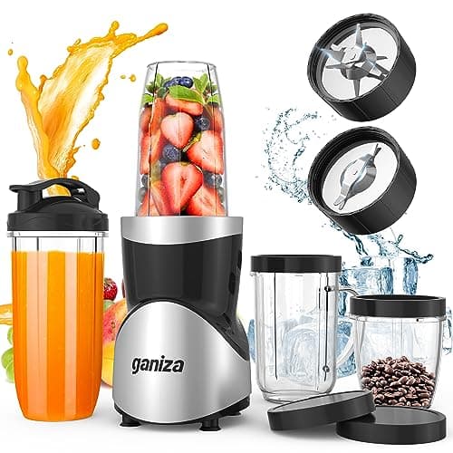 Ganiza Smoothie Blender, 900W Blenders for Shakes and Smoothies, 15-Piece Personal Blender and Grinder Combo for Kitchen, Smoothies Maker with 4 BPA-Free Portable Cup, Nutritious Recipe - Image 1