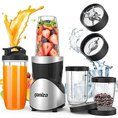 Ganiza Smoothie Blender, 900W Blenders for Shakes and Smoothies, 15-Piece Personal Blender and Grinder Combo for Kitchen, Smoothies Maker with 4 BPA-Free Portable Cup, Nutritious Recipe - Image 1