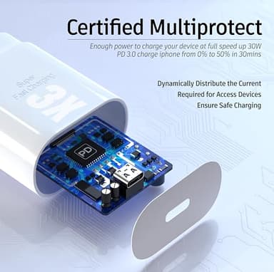 USB-C Charger 30W Super Fast Charging, Type C Block Adapter Plug Cable Cord [ 6.6ft + 10ft ] for iPhone 17, 17 Air, 17 Pro, 17 Pro Max,16,16 Plus,16 Pro,16 Pro Max, 15, iPad Pro 12.9/11 - Image 5