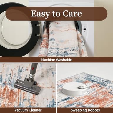 MontVoo 5x7 Area Rug-Washable Rugs for Living Room-Soft Blue&Red Rug for Bedroom-Non Slip Indoor Floor Carpet for Dining Room Living Room Bedroom Office Under Table - Image 6