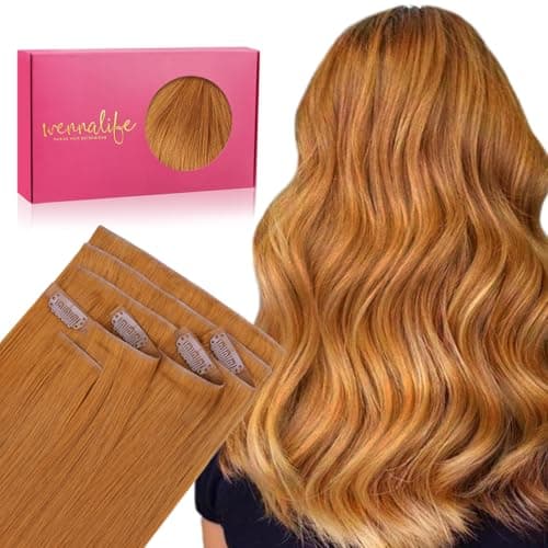 WENNALIFE Invisi Edge Clip in Hair Extensions Real Human Hair, 22 Inch 150g 7pcs Auburn Ginger Seamless Clip in Extensions Remy Hair Clip Ins Invisible Skin Weft Straight Extensiones De Cabello Hmano - Image 1