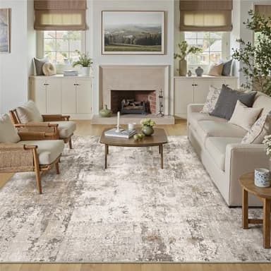 WondRg 8x10 Washable Area Rug Brown Grey Abstract Living Room Bedroom Carpet Neutral Modern Non Slip Soft Low Pile Indoor Large Throw Rug for Dining Room Office - Image 5