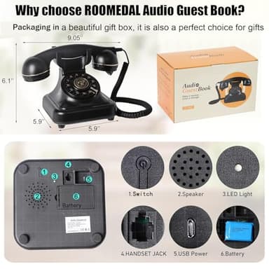 ROOMEDAL Audio Guest Book Wedding Phone- Record Customized Audio Messages with GuestBook – A Personal and Convenient Way to Preserve Your Special Occasions - Image 6