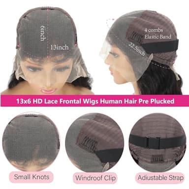 oveflect 34 Inch 13x6 Lace Front Wigs Human Hair 200 Density Body Wave HD Lace Front Wigs Human Hair Pre Plucked Natural Color Glueless Wig 100% Virgin Human Hair Lace Front Wigs for Women - Image 6