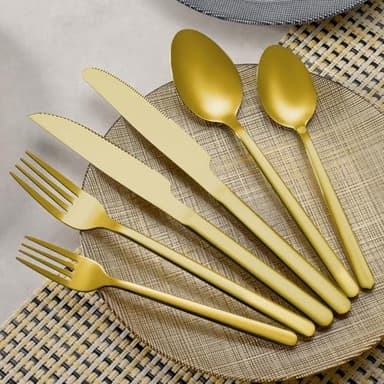24 Pcs Gold Silverware Set with Steak Knives, Food-Grade Stainless Steel Flatware Cutlery Set for 4, Mirror Polished Tableware Eating Utensils Set for Kitchen, Knife Fork Spoon Set, Dishwasher Safe - Image 7