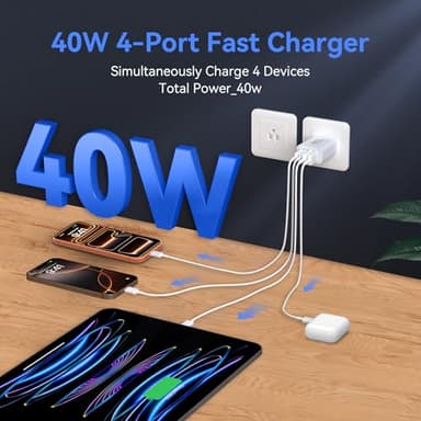 USB C Wall Fast Charger Block, 40W 4-Port Type C Charger Fast Charging Blocks PD Power Charger Adapter+QC 3.0 USB Multiport Charger Brick for iPhone 17/16/15/14/13/12 Pro Max, iPad, Galaxy S25-2Pack - Image 3