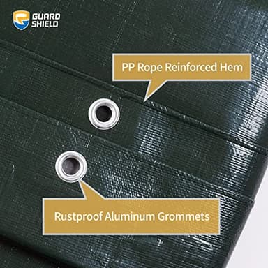 GUARD SHIELD Super Heavy Duty Green/Silver Poly Tarp Cover 10x20 Feet Waterproof 16mil Thick UV and Tear Resistant Tarpaulin with Grommets and Reinforced Edges - Image 4