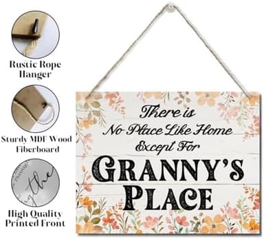 Rustic Decor, Decorative Hanging Wood Plaque for Wall, Home Living Room Decor, Wall Decor Art, Mother's Day Gift for Grandma, There is No Place Like Home Except for Granny's Place Sign JS4-27 - Image 5
