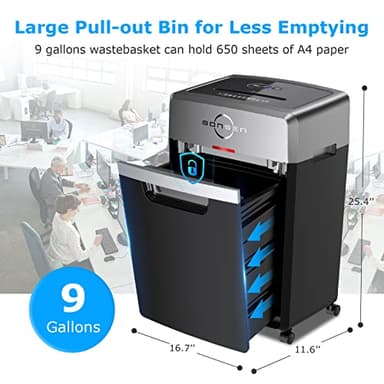 BONSEN Heavy Duty Paper Shredder, 24-Sheet Cross-Cut Shredder, 40-Min Continuous Running Time, Commercial Grade Shredder for Office, 9-Gallon Big Basket, 55dB Super Quiet, P-4 High Security (S3105) - Image 4