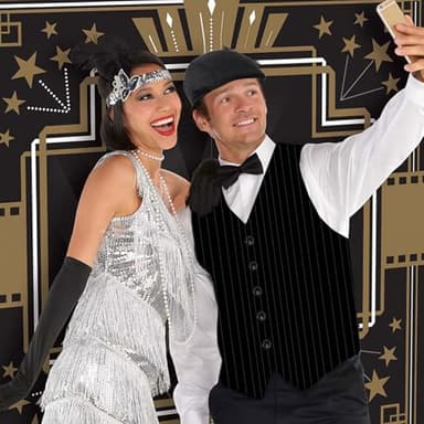 PARTTELY 1920s Mens Costume,Roaring 20s Costumes for Men,1920S Mens Outfit Accessories with Vest Hat Pocket Watch Tie Armband - Image 7