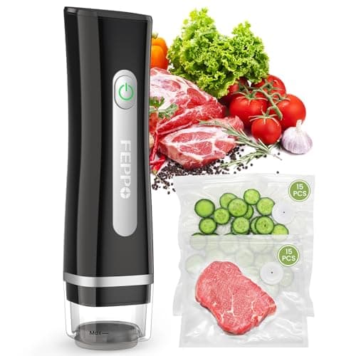 FEPPO Vacuum Sealer for Food with Visible Water Tank, Handheld Saver Compact Vacuum Sealer Machine with 30 Reusable Bags for 6X Preservation & Fresh, Black - Image 1