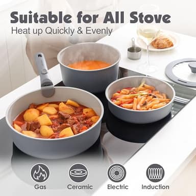 SENSARTE 17 Piece Ceramic Pots and Pans Set, Nonstick Detachable Handle Cookware, Induction Kitchen Cookware Set with Removable Handle, Dishwasher ＆ Oven Safe (Gray) - Image 6