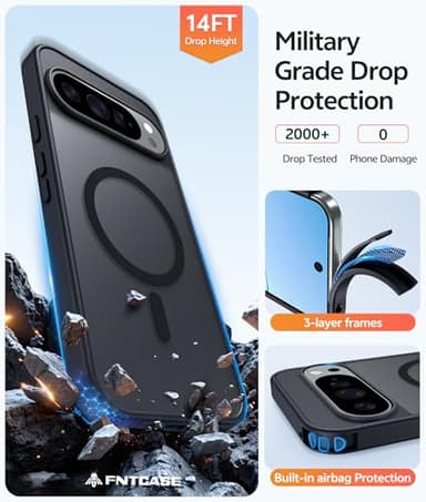 FNTCASE for Google Pixel 10 & 10 Pro Case: for Pixel 9 & 9 Pro Case | Magnetic Matte Shockproof Rugged Translucent Phone Cover - Military Grade Drop Proof Sturdy Slim Protective Cases (6.3 inch/Black) - Image 5