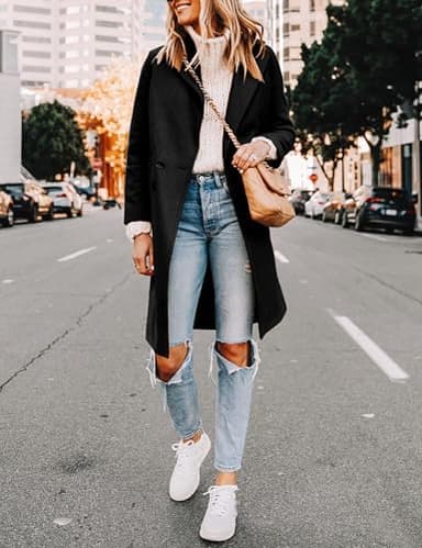 Hooever Women's Winter Wool Coat Casual Notch Lapel Single-Breasted Peacoat(Black-XL) - Image 2