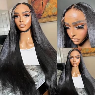 AUOU 13x6 Lace Front Wigs Human Hair Pre Plucked 34 Inch Straight HD Lace Front Wigs Human Hair 200 Density 13x6 Frontal Wigs Human Hair with Baby Hair Straight Glueless Wigs Human Hair for Women - Image 4
