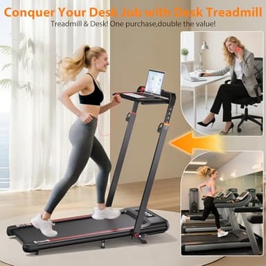 HiFast Walking Pad Treadmill with Desk Workstation, 3.0HP Under Desk Treadmills with 8% Incline Handle Bar, Foldable Portable Treadmill for Home Office, 300lbs Capacity, Remote Control, APP - Image 3