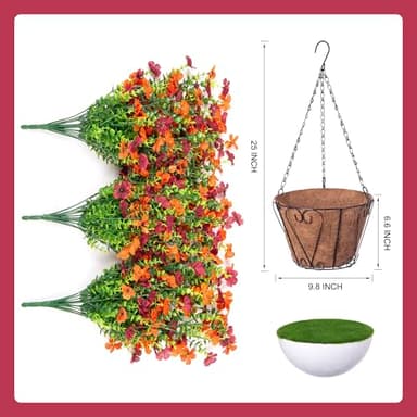 Artificial Fake Hanging Flowers Plants with Basket Spring Outdoor Decor,Faux Silk Colorful Daisy in Planter Boxwood No Fade Plastic Shrubs Farmhouse Home Garden Porch Patio Decoration(Yellow Brown) - Image 6