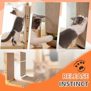 Familypoint Cat Scratcher, Cat Scratching Post, Cardboard Cat Scratching Board with Ball Toy, Large Vertical L Shape Cat Scratcher Scratch Pads Toys for Indoor Cats, Catnip - Image 3