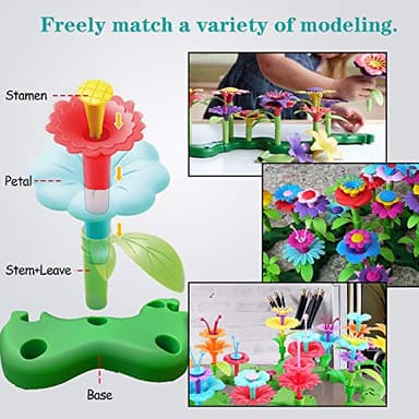 Scientoy Flower Garden Building Toys, Girl Toys Build a Garden, 130 PCS Flower Pretend Gardening Gift for Kids, Floral Arrangement Playset for Age 3-7 Year Old Child Educational Activity - Image 5