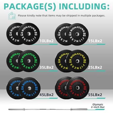 Fitvids Olympic 2" Bumper Plates Set Including 370LB Complete Weight Set (10Lb to 55LB) & 7FT Olympic Barbell Bar(415 Pounds Total), Multiple Packages - Image 2