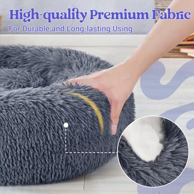 rabbitgoo Cat Beds for Indoor Cats, 20 inches Cat Bed Machine Washable, Fluffy Round Pet Bed Non-Slip, Calming Soft Plush Donut Cuddler Cushion Self Warming for Small Dogs Kittens, Dark Grey, Medium - Image 6