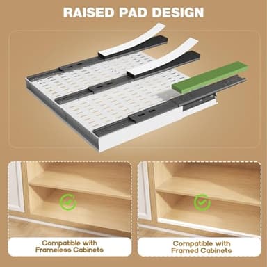 Seinloes 2 Pack Pull Out Cabinet Organizer With Raising Pad for Framed Cabinets,Expandable Width (13"-21") and Depth (17"-24"),3 Slide Rails Slide Out Drawers with Handle,No-Drill Roll Out Shelf,White - Image 2