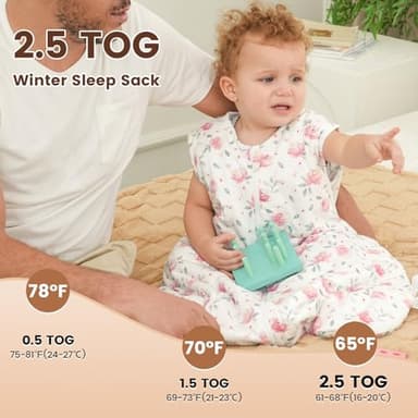 PHF 100% Cotton Baby Sleep Sack 0-6 Months, 2.5 TOG Winter Baby Wearable Blanket with 2-Way Zipper, Warm Comfy Quilted Sleeping Bags, Infant Sleeping Sack for Newborn Girls, Small Size, Pink Floral - Image 4