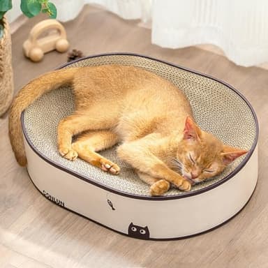 Conlun Oval Cat Scratcher Bed, 2-in-1 Cat Scratching Board, Natural Corrugated Cardboard Scratch Pad Lounge, Sealed Base Traps Debris,No Assembly Kitty Furniture,Stylish Colors Blends Any Home Decor - Image 1
