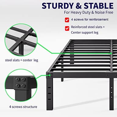 Neslime 18 Inch High Queen Bed Frame No Box Spring Needed, Heavy Duty Metal Platform Bed Frame Queen Size for Heavy People, Easy Assembly, Noise Free, Black - Image 5