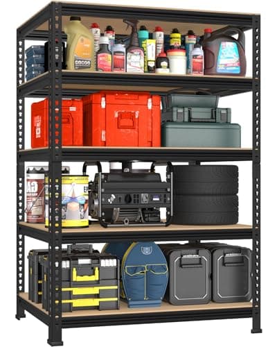 PrimeZone 32" W x 16" D x 63" H Storage Shelves - 5 Tier Adjustable Garage Storage Shelving, Heavy Duty Metal Storage Utility Rack Shelf Unit for Warehouse Pantry Closet Kitchen, Black - Image 1