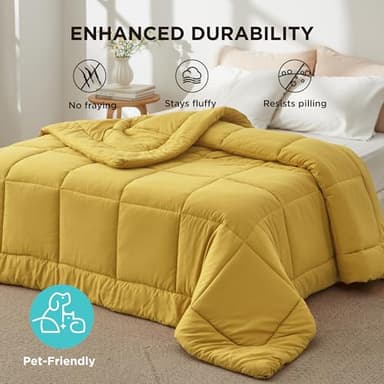 Bedsure Comforter Duvet Insert - Quilted Comforters Cal King Size, All Season Duvet, GentleSoft Down Alternative Bedding, with 8 Tabs, Gifts for Women/Men, Mustard Yellow, Cal King 96 X 102 Inches - Image 8