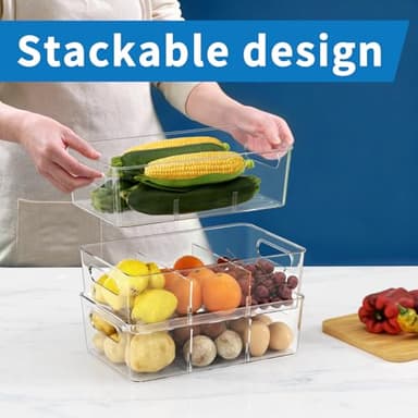 Mpotmiy 6 Pack Pantry Organizers and Storage,Clear Plastic Containers with 2 Dividers for Kitchen,Fridge Organization and Storage,Acrylic Bins for Pounches,Spice Packet,Snack organzier - Image 6