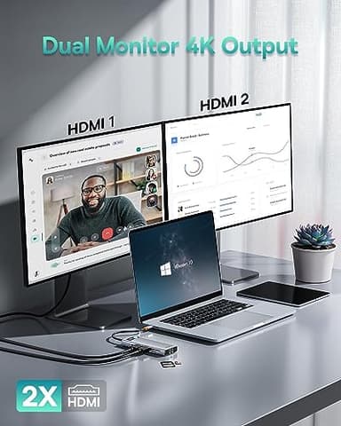 Baseus Laptop Docking Station Dual Monitor 4K@120Hz, 9 in 1 USB C Hub with 2 HDMI, 1000Mbps LAN, Max 85W PD, 3 USB, SD Card Reader, USB C Dock Compatible with iPhone 15/Mac/Dell/HP/Surface/Steam Deck - Image 3