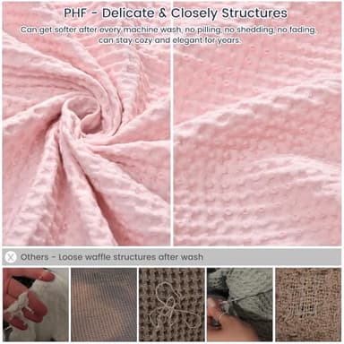 PHF Pre-Washed Cotton Waffle Weave Blanket King Size for Bed,Snag Proof Throw Blanket for Couch Spring Summer Lightweight Breathable,Oeko-TEX Certified,Machine Washable, Home Decor Gift，Pink - Image 4