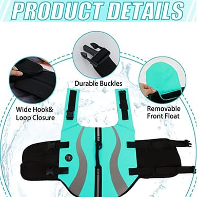 EMUST Life Vests for Dogs, Lightweight Small/Medium/Large Dog Life Preserver for Swimming/Boat/Water, Turquoise,XL - Image 3